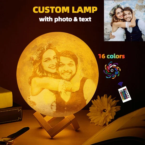 Custom 3D Moon Lamp – Personalized Photo & Text Night Light